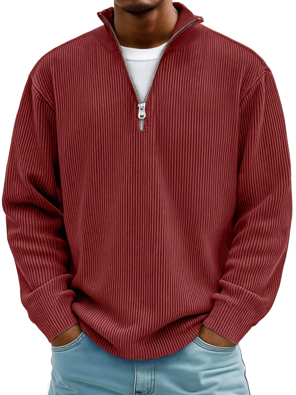 Men's Ribbed Quarter Zip Sweater