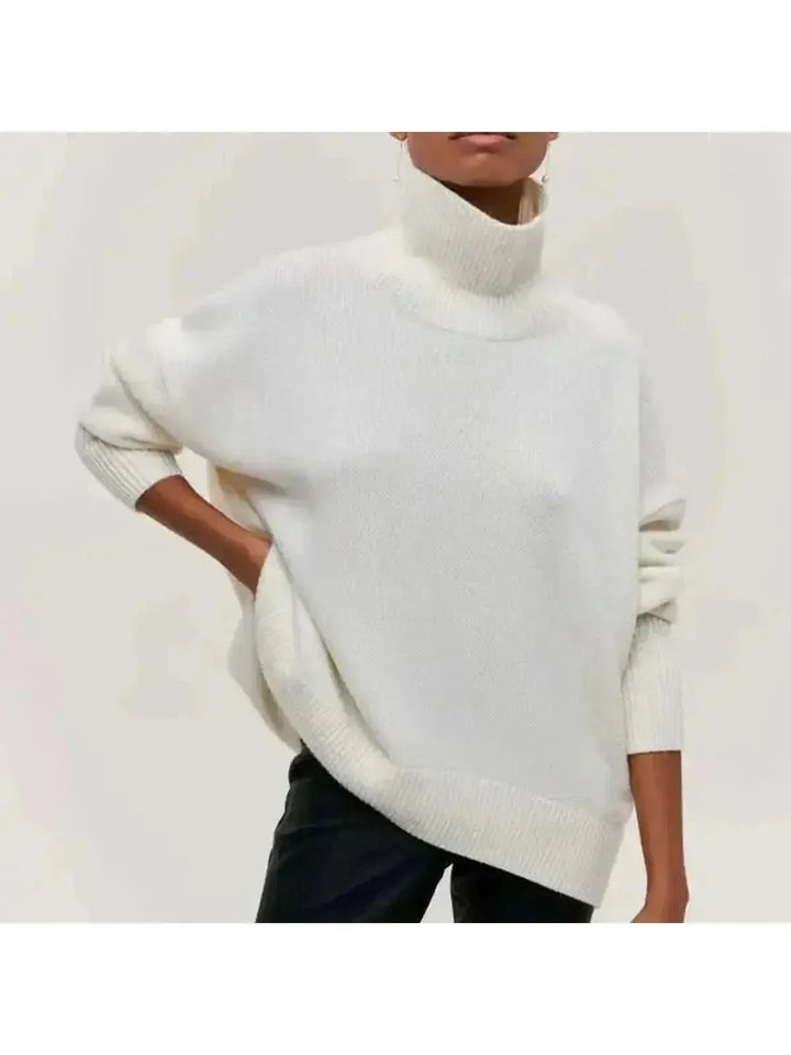 Women's Cotton-Blend Turtleneck Sweater with Elbow-Length Sleeves