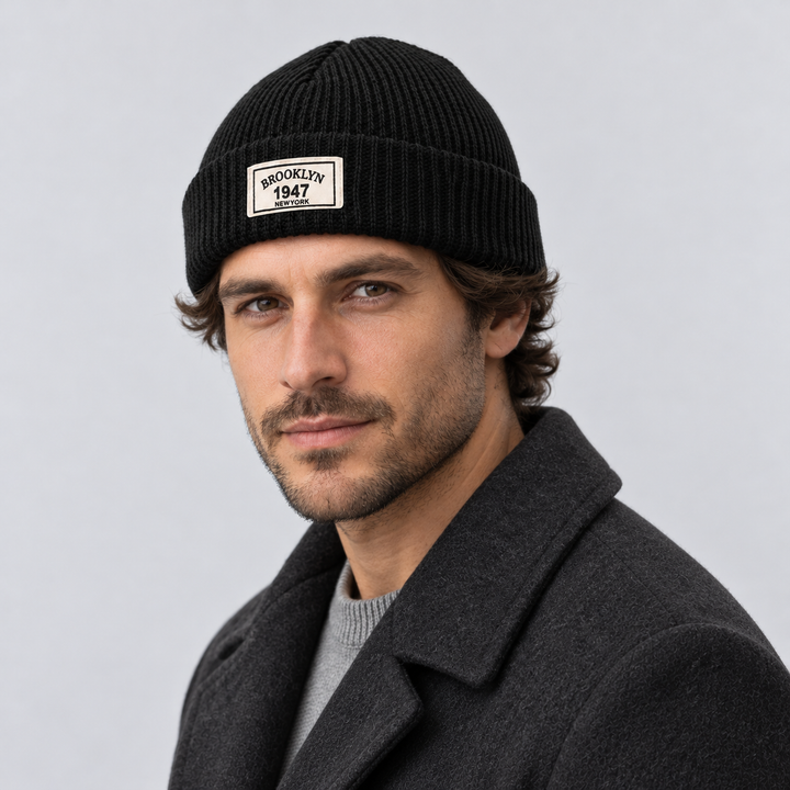 Men's Ribbed Fisherman Beanie with Cuffed Knit