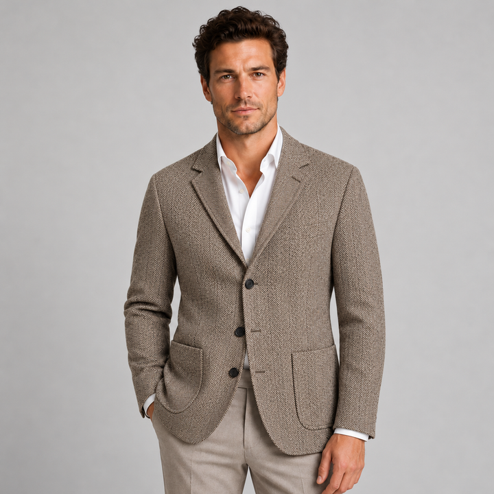 Men's Herringbone Tailored Blazer with Patch Pockets