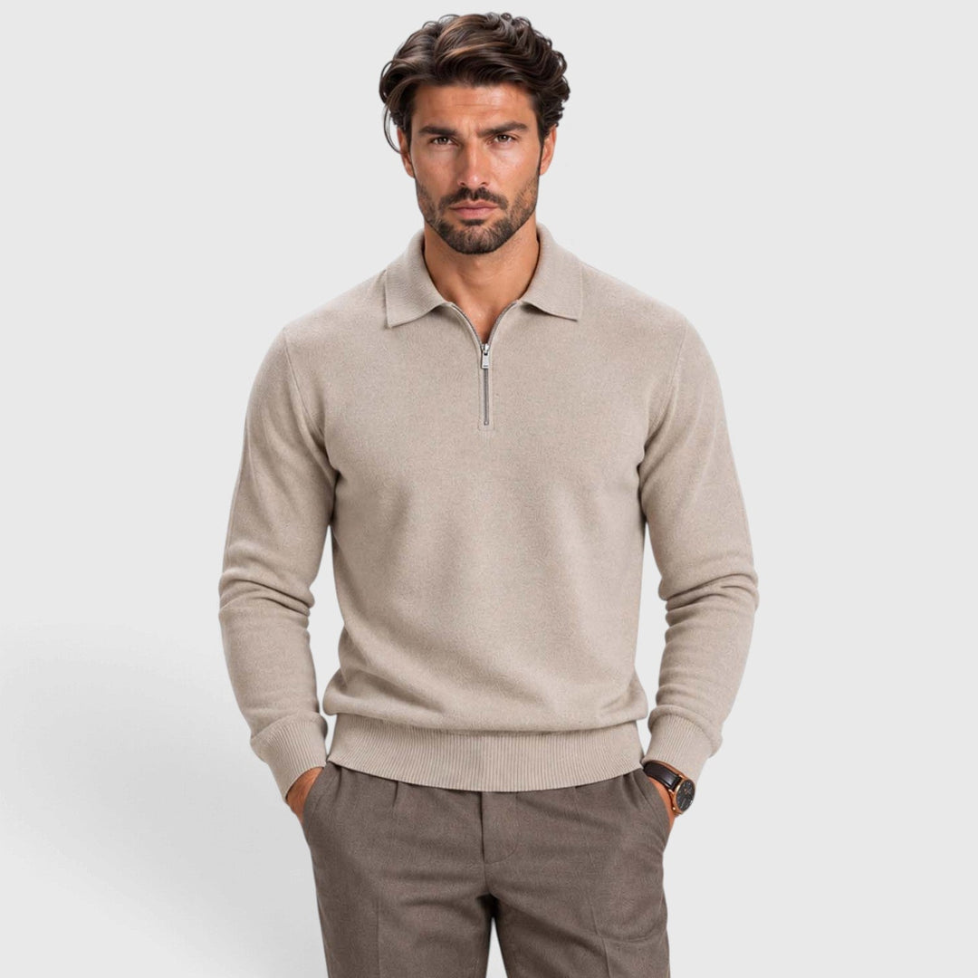 Men's Wool-Blend Quarter-Zip Polo Sweater