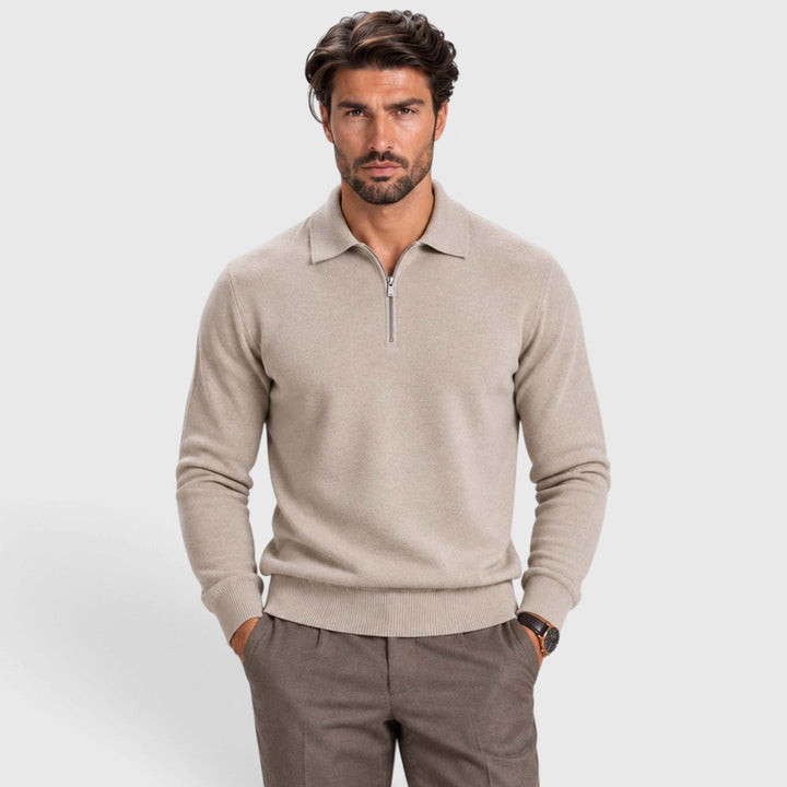 Men's Wool-Blend Quarter-Zip Polo Sweater