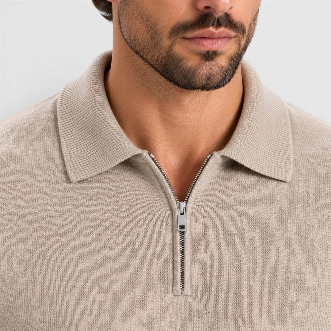 Men's Wool-Blend Quarter-Zip Polo Sweater