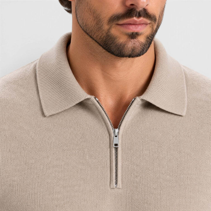 Men's Wool-Blend Quarter-Zip Polo Sweater