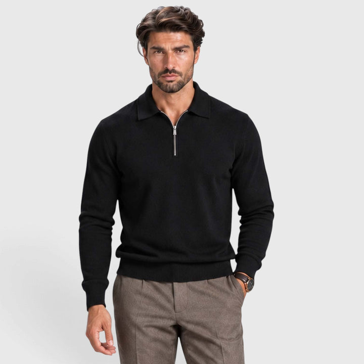 Men's Wool-Blend Quarter-Zip Polo Sweater