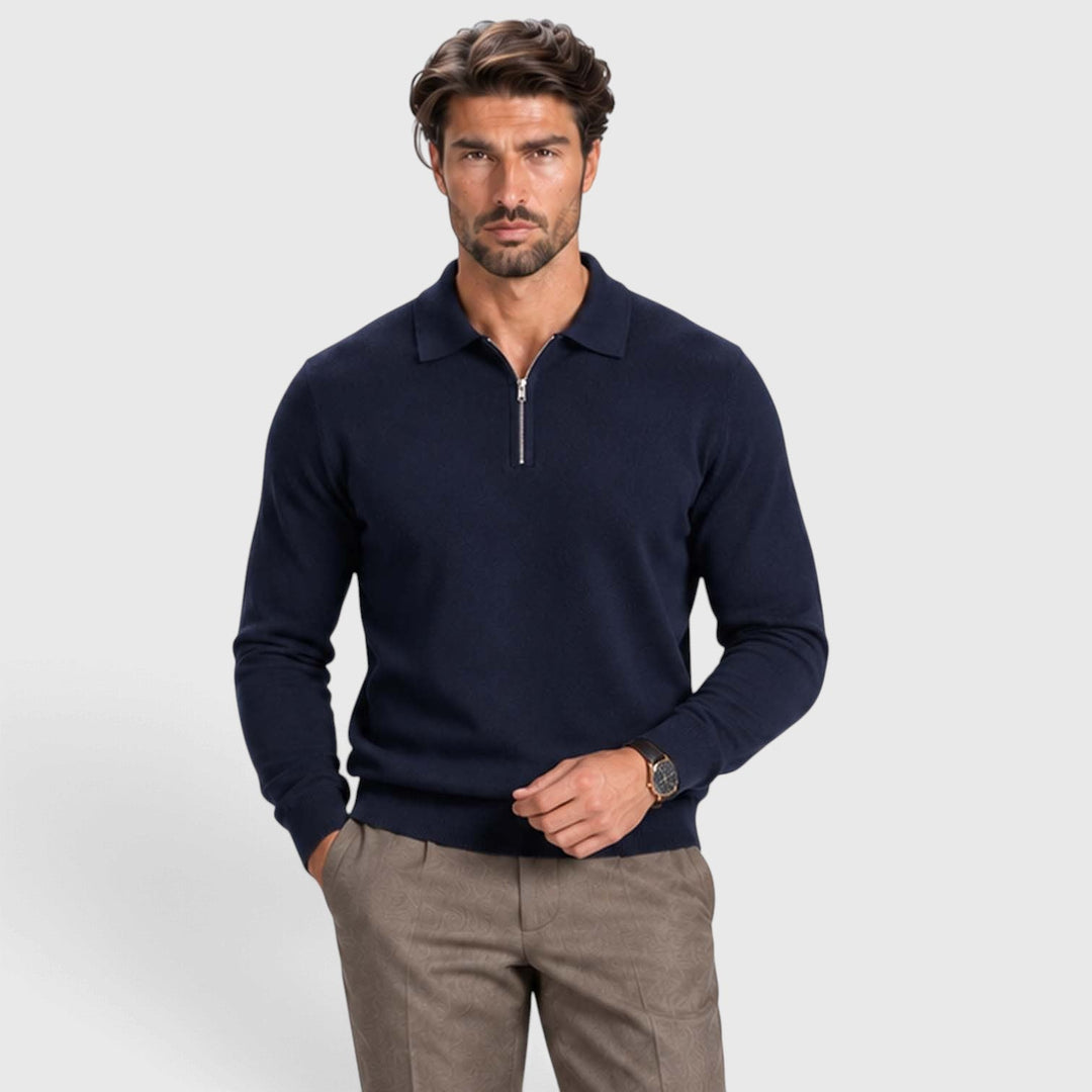 Men's Wool-Blend Quarter-Zip Polo Sweater
