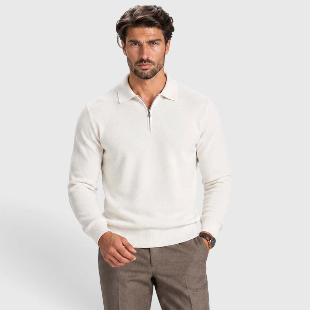 Men's Wool-Blend Quarter-Zip Polo Sweater