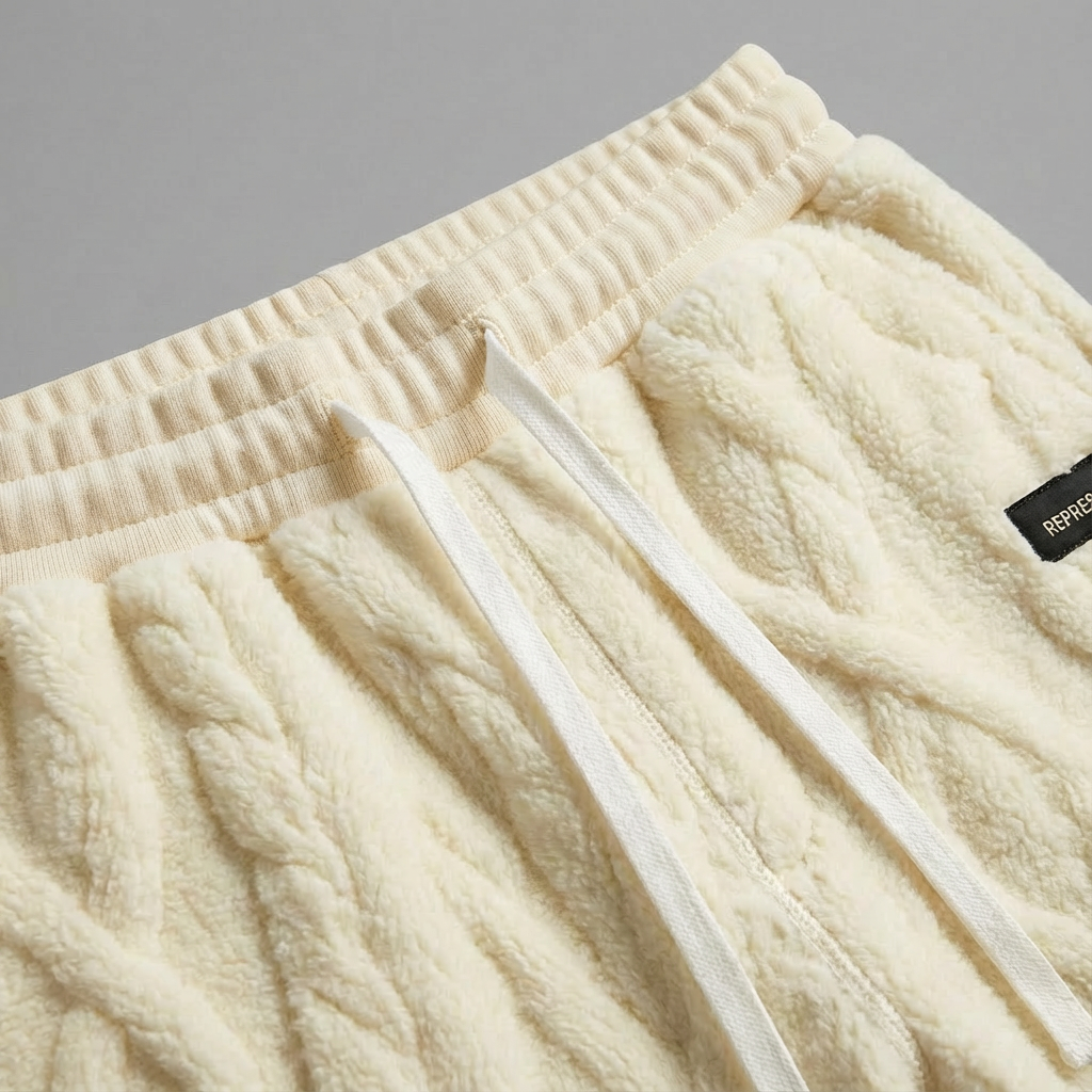 Men's Cable Knit Fleece Sweatpants with Drawstring Waist