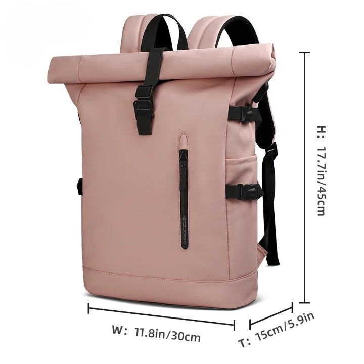 Waterproof Roll Top Laptop Backpack with USB Charging Port