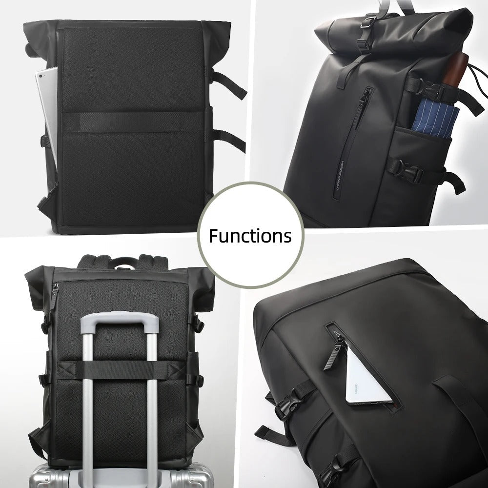 Waterproof Roll Top Laptop Backpack with USB Charging Port