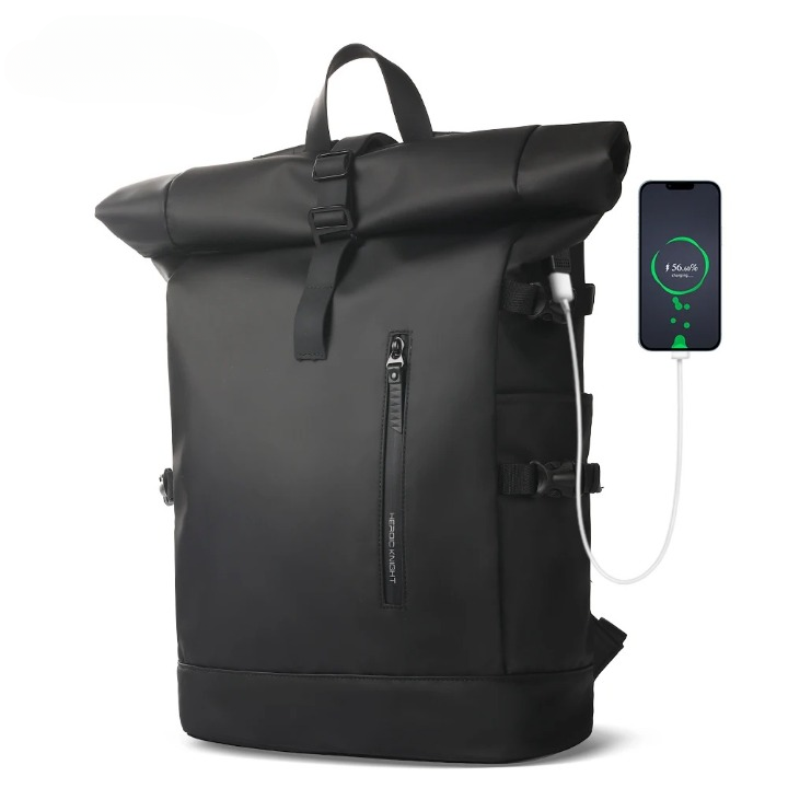 Waterproof Roll Top Laptop Backpack with USB Charging Port