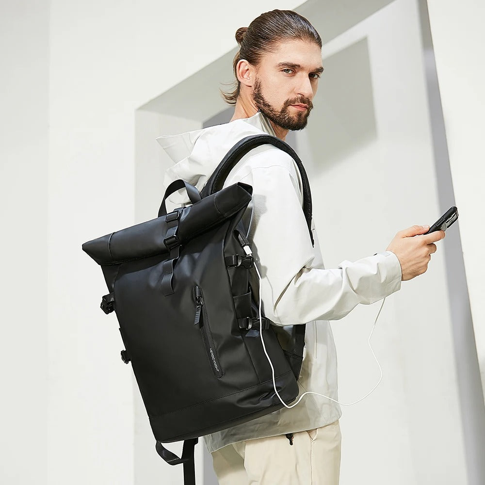 Waterproof Roll Top Laptop Backpack with USB Charging Port