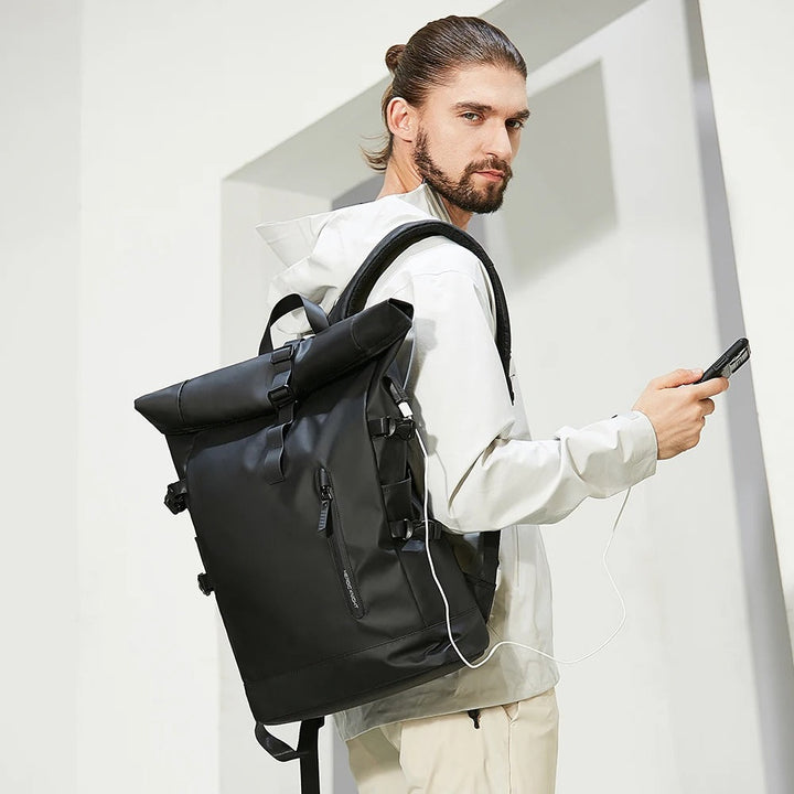 Waterproof Roll Top Laptop Backpack with USB Charging Port