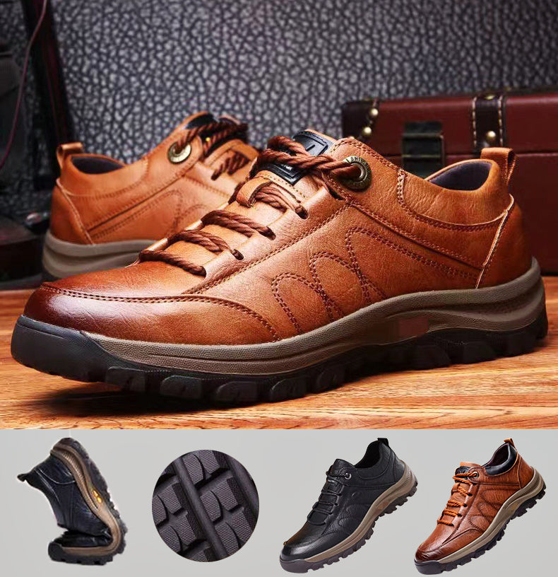 Men's Leather Hiking Shoes with Rugged Sole