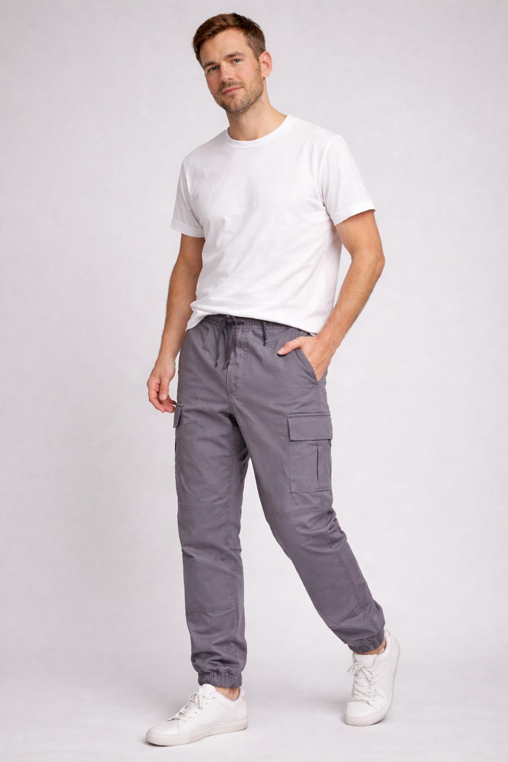 Men's Cotton Cargo Jogger Pants with Elastic Cuffs