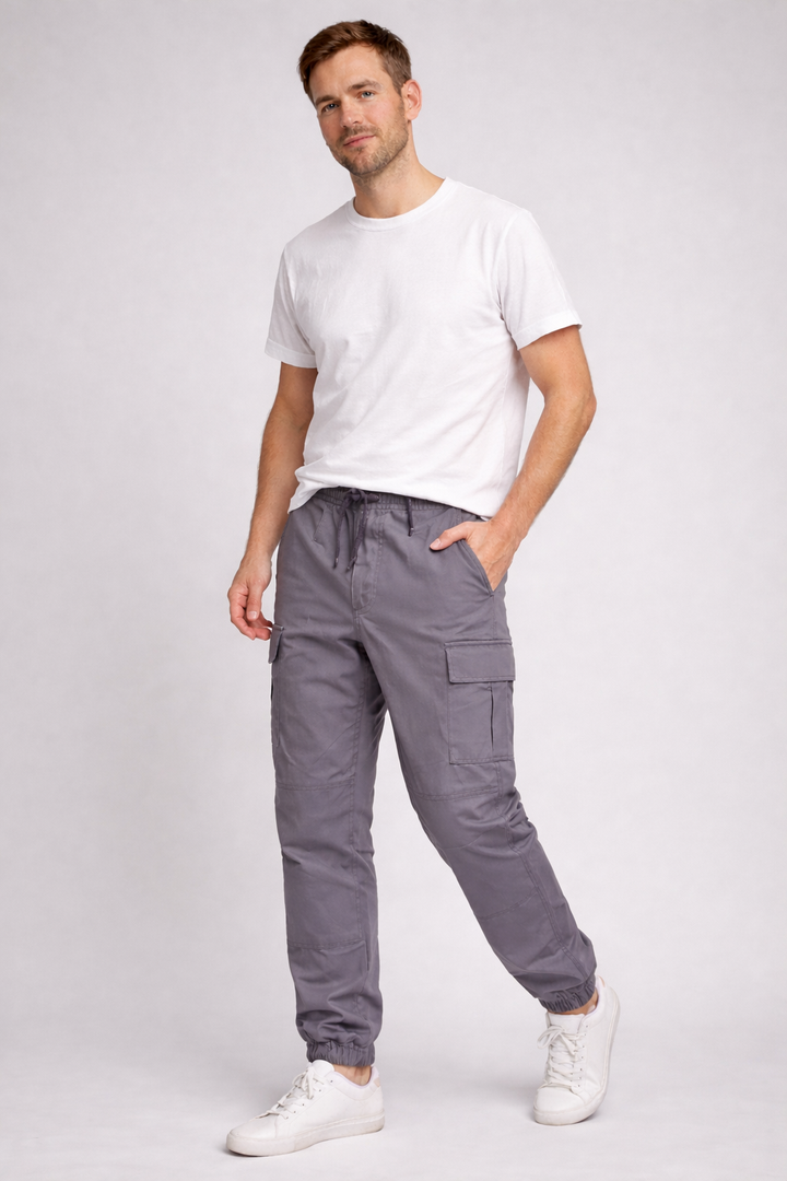 Men's Cotton Cargo Jogger Pants with Elastic Cuffs