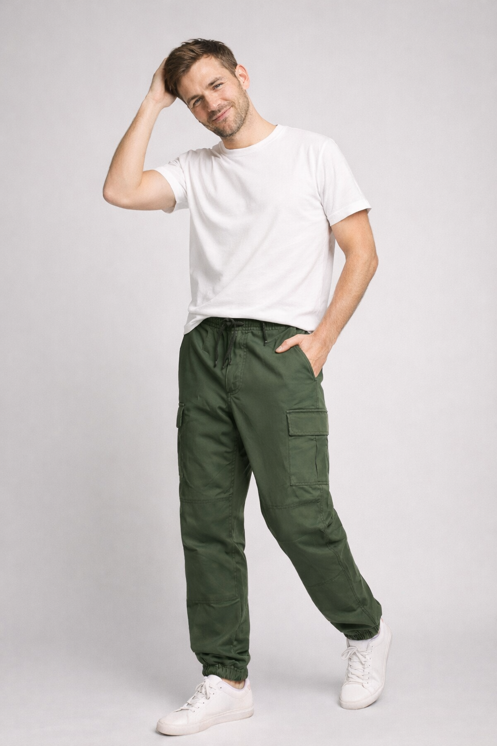 Men's Cotton Cargo Jogger Pants with Elastic Cuffs