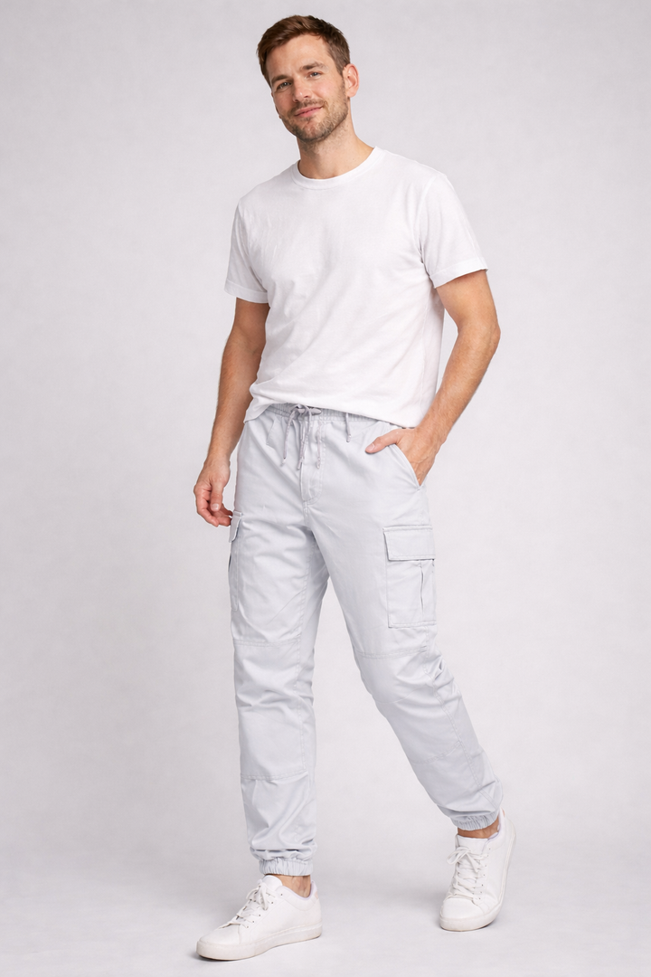 Men's Cotton Cargo Jogger Pants with Elastic Cuffs