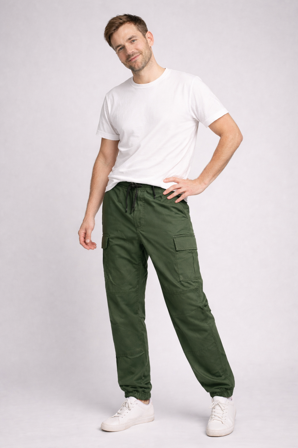 Men's Cotton Cargo Jogger Pants with Elastic Cuffs