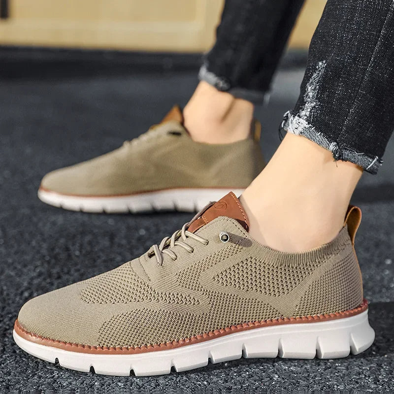 Men's Knit Walking Shoes with Leather Trim