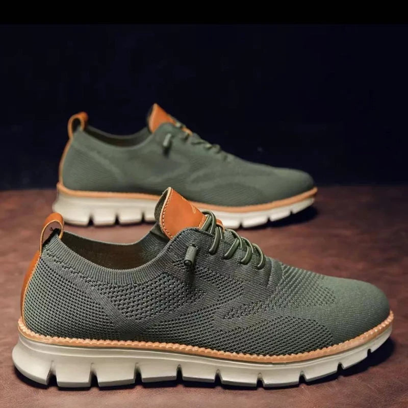 Men's Knit Walking Shoes with Leather Trim