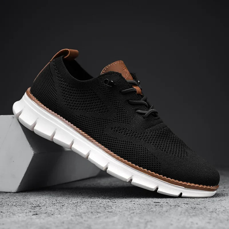 Men's Knit Walking Shoes with Leather Trim