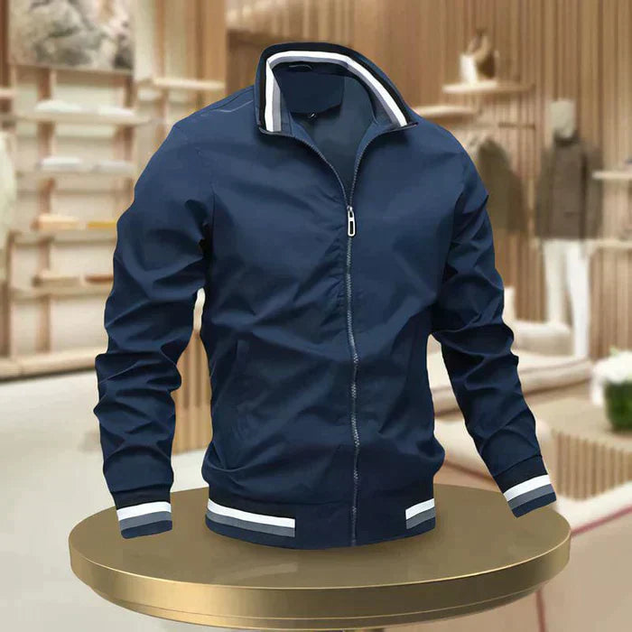 Men's Striped Bomber Jacket with Stand Collar