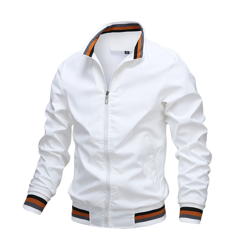 Men's Striped Bomber Jacket with Stand Collar