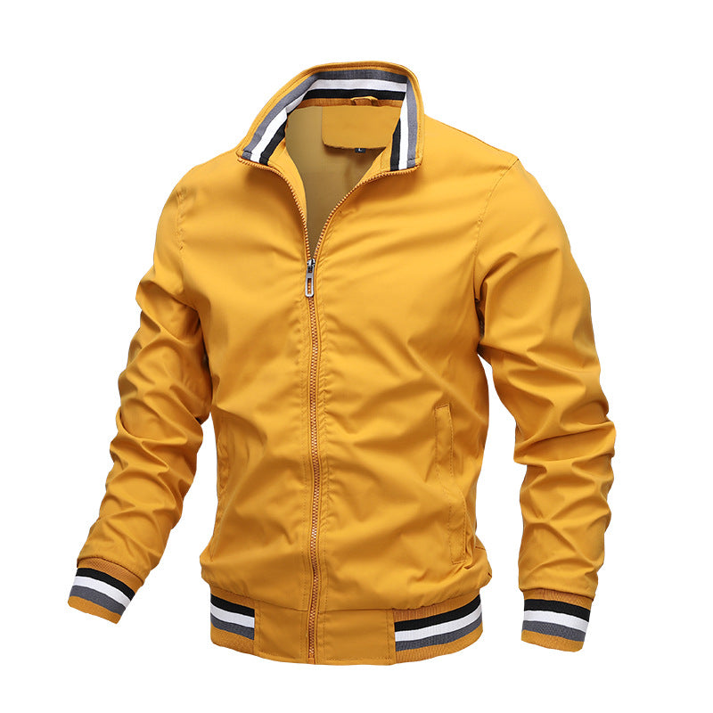 Men's Striped Bomber Jacket with Stand Collar