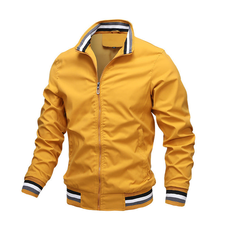 Men's Striped Bomber Jacket with Stand Collar