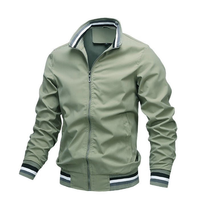 Men's Striped Bomber Jacket with Stand Collar