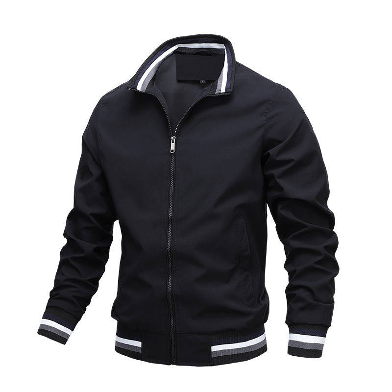 Men's Striped Bomber Jacket with Stand Collar