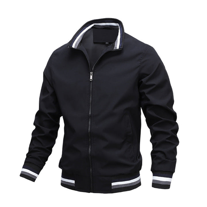 Men's Striped Bomber Jacket with Stand Collar