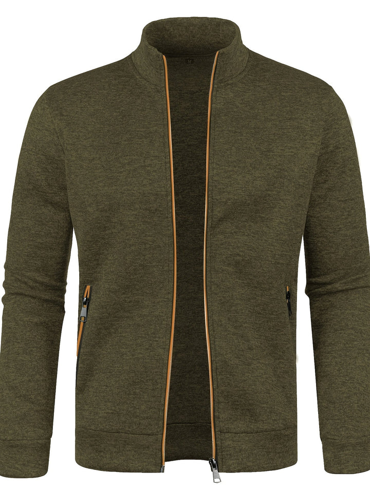 Men's Zip Front Bomber Jacket with Stand Collar