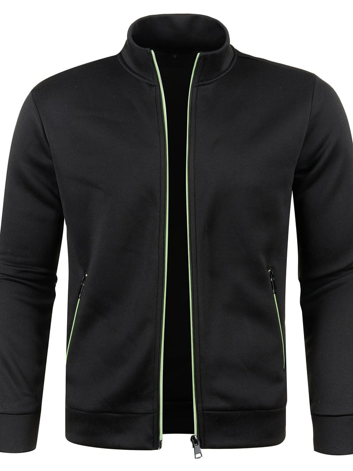 Men's Zip Front Bomber Jacket with Stand Collar