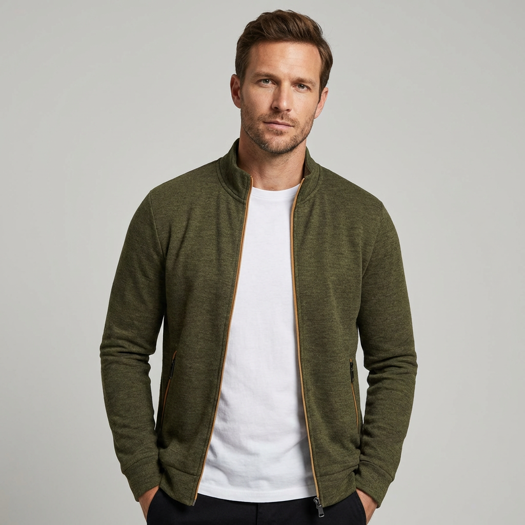 Men's Zip Front Bomber Jacket with Stand Collar