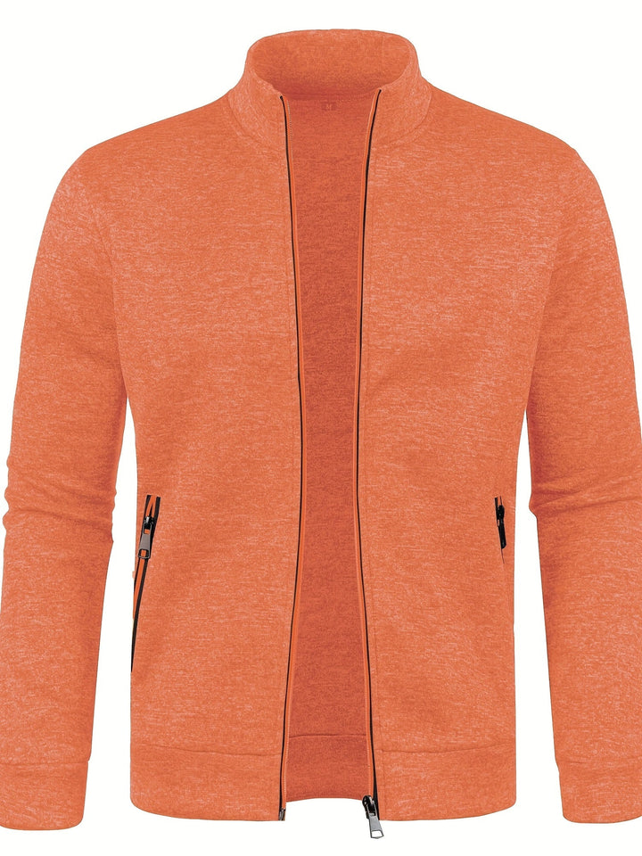 Men's Zip Front Bomber Jacket with Stand Collar