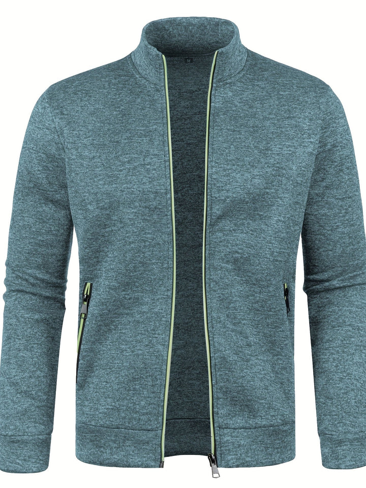 Men's Zip Front Bomber Jacket with Stand Collar