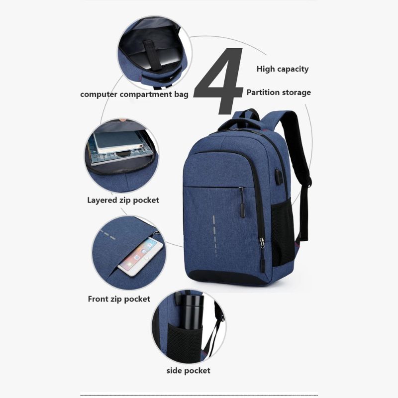 Unisex Laptop Backpack with USB Charging Port