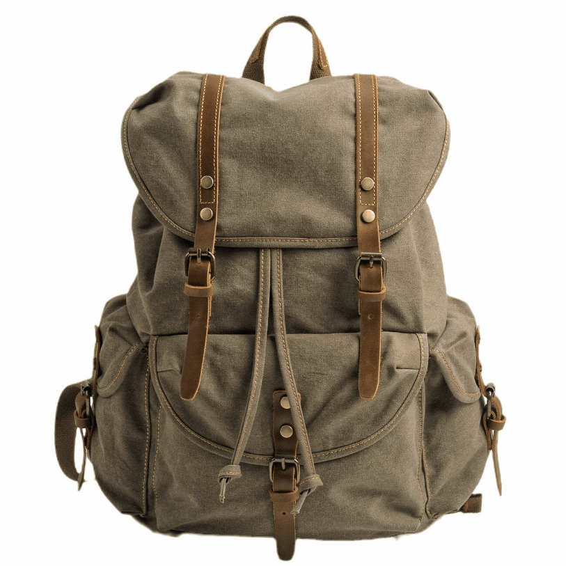 Canvas Hiking Backpack with Buckle Flap Closure