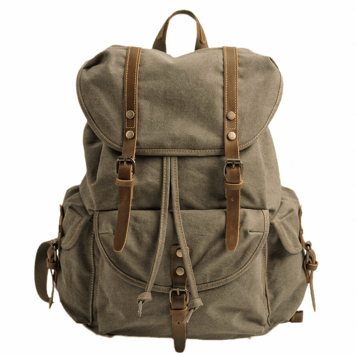 Canvas Hiking Backpack with Buckle Flap Closure
