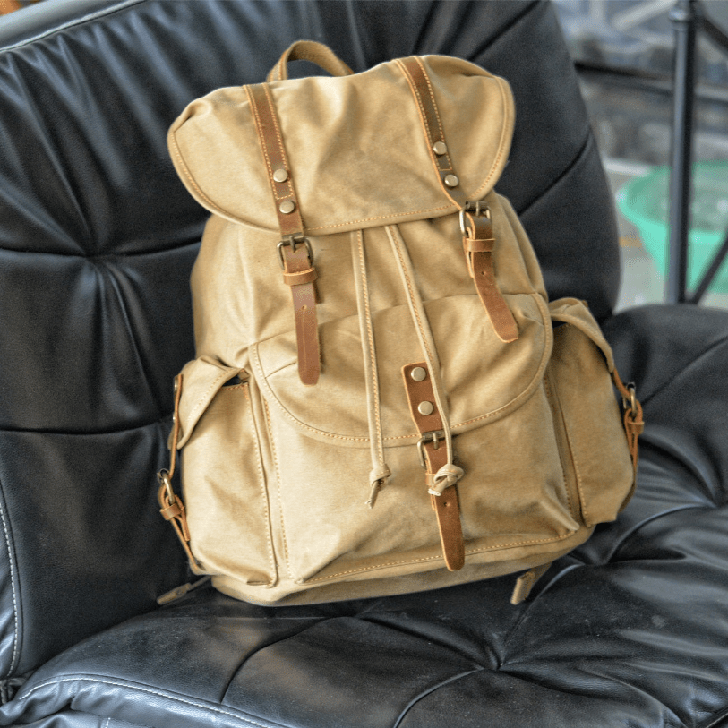 Canvas Hiking Backpack with Buckle Flap Closure
