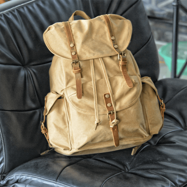 Canvas Hiking Backpack with Buckle Flap Closure