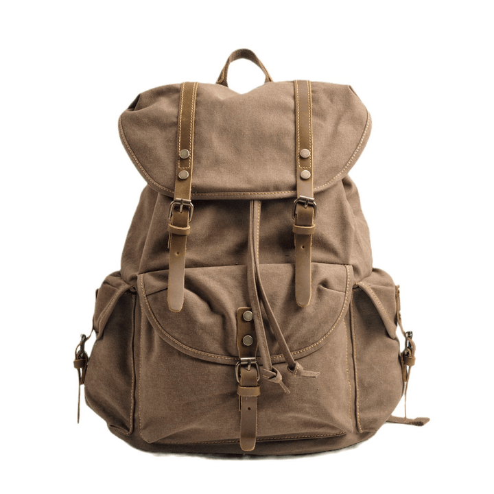 Canvas Hiking Backpack with Buckle Flap Closure