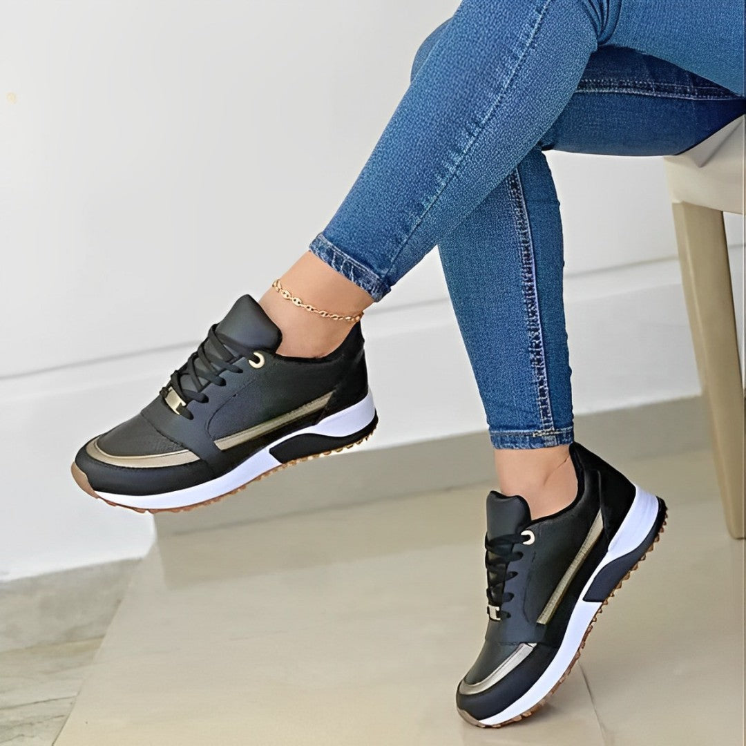 Women's Cushioned Metallic Accent Sneakers - Black