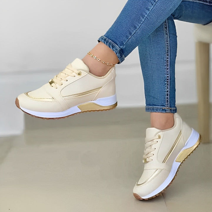 Women's Cushioned Metallic Accent Sneakers - Beige