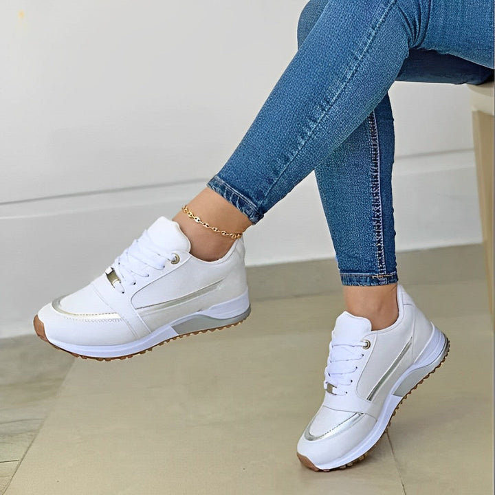Women's Cushioned Metallic Accent Sneakers - White
