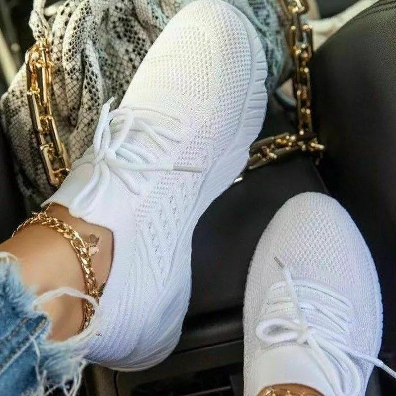 Women's Knit Slip-On Sneakers with Lace-Up Detail