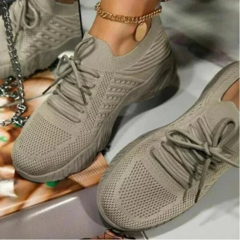 Women's Knit Slip-On Sneakers with Lace-Up Detail