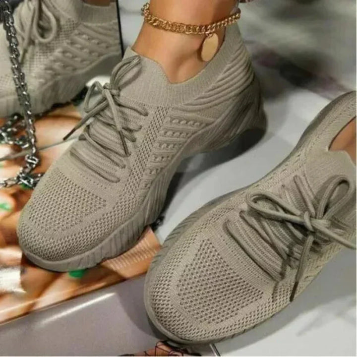 Women's Knit Slip-On Sneakers with Lace-Up Detail